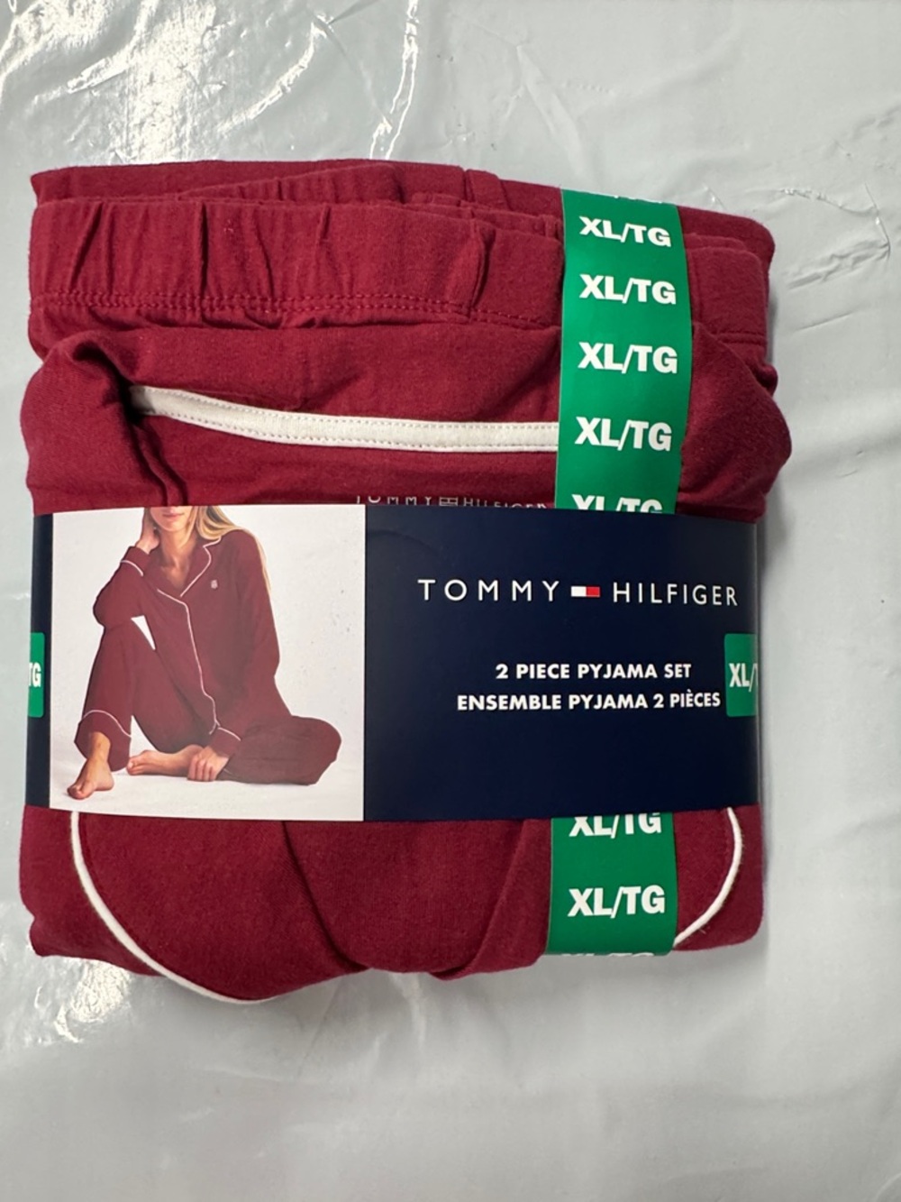 Tommy Hilfiger Maroon Pajama Set with White Piping